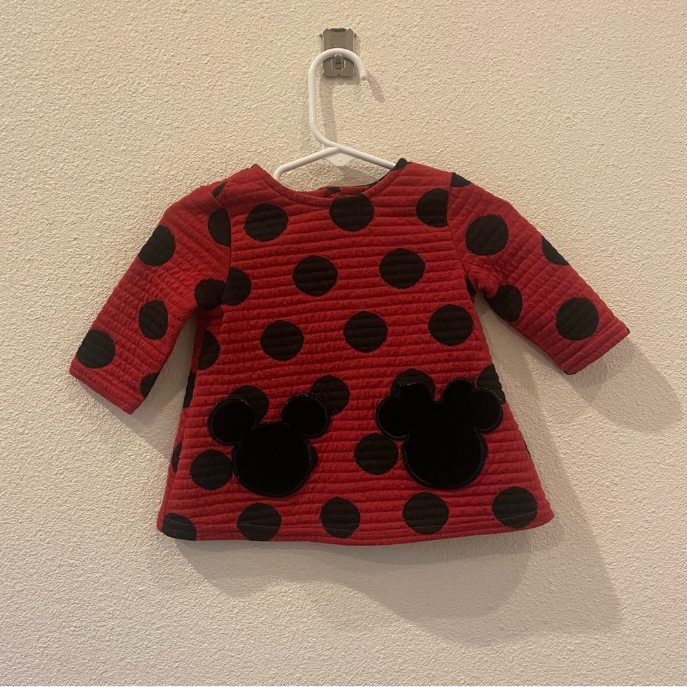 Pippa & Julie 12 Month Disney Red and Black Polka Dot Dress Mouse Ear Pockets